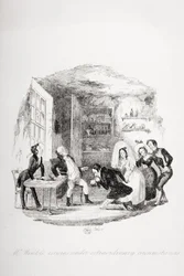 Mr. Winkle rendkívüli körülmények között tér vissza, Charles Dickens (1812-70) 1837-ben megjelent „The Pickwick Papers” című illusztrációja